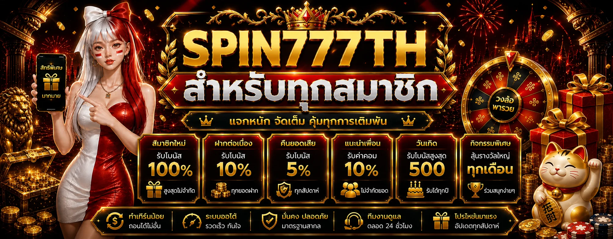 สไลด์โปรโมชั่น SPIN777TH พร้อมมาสคอต PG Soft